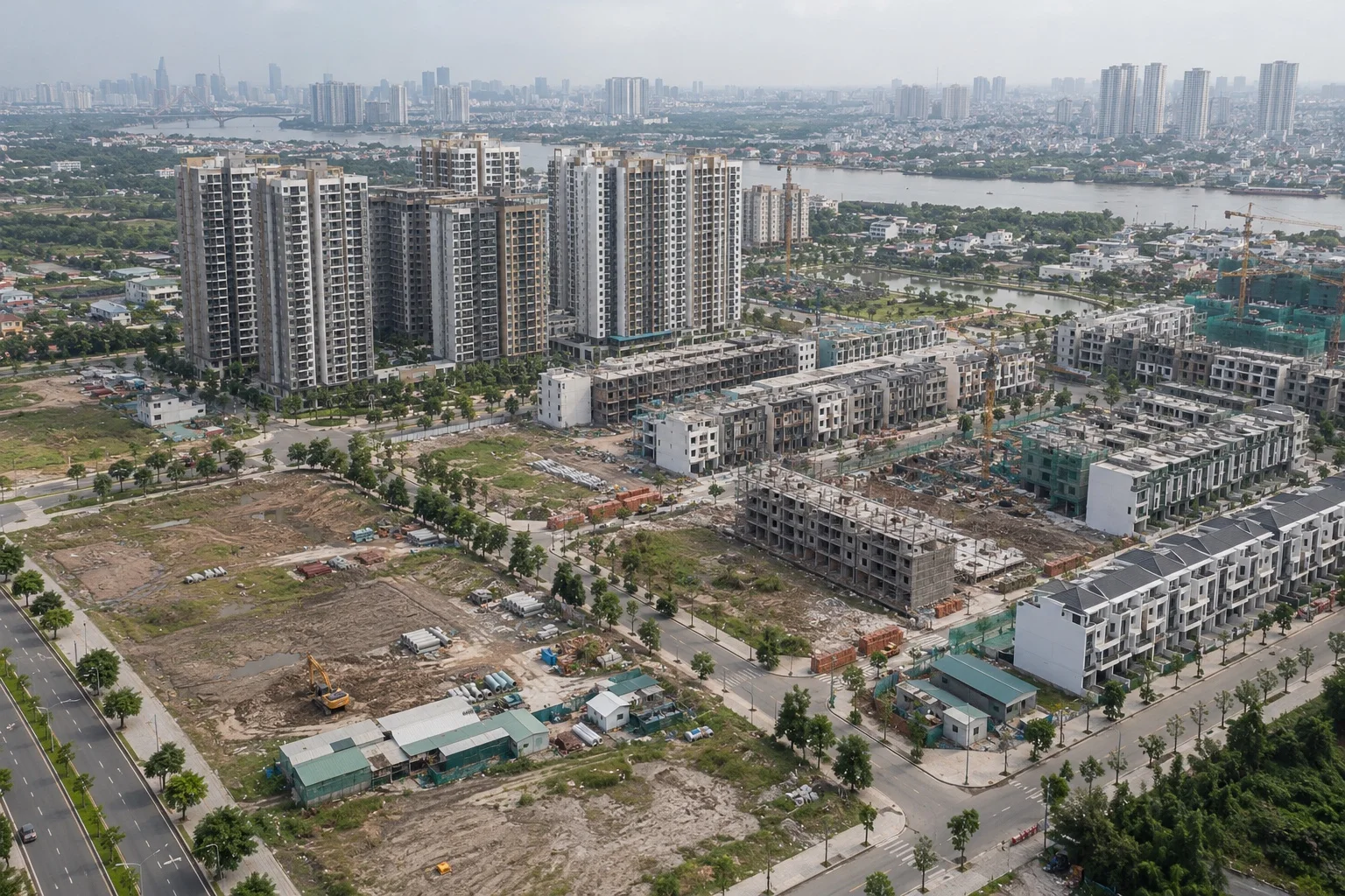 Ảnh nhìn từ trên cao khu đô thị Việt Nam đang xây dựng