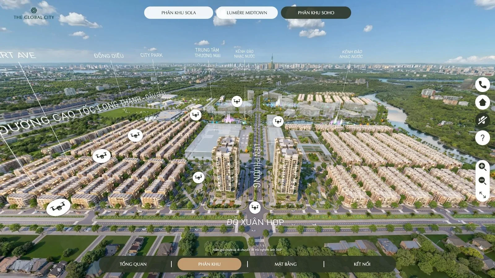 Toàn cảnh Phân khu SOHO trong tour 360 The Global City