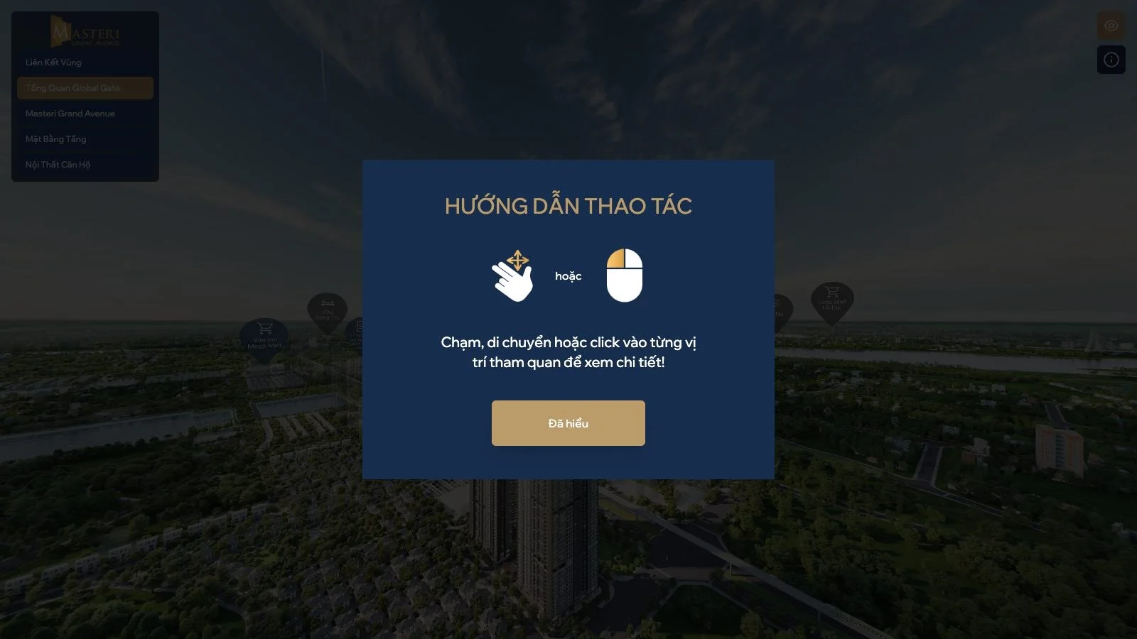 Cảnh tổng quan Global Gate trong tour 360 Masteri Grand Avenue