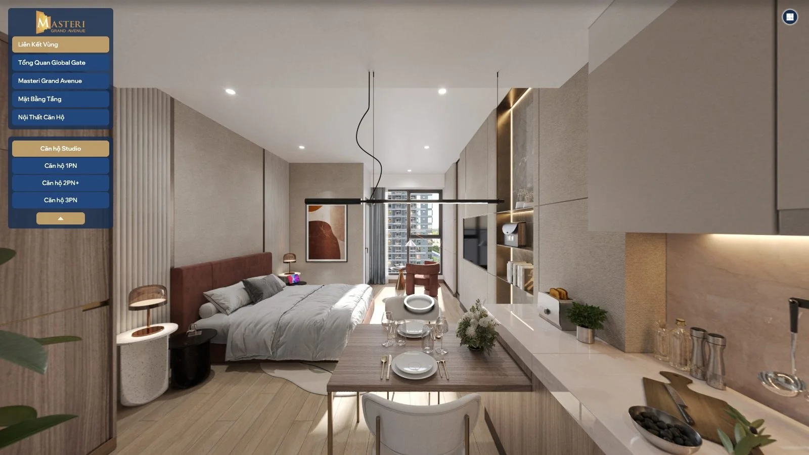 Nội thất căn Studio trong tour 360 Masteri Grand Avenue