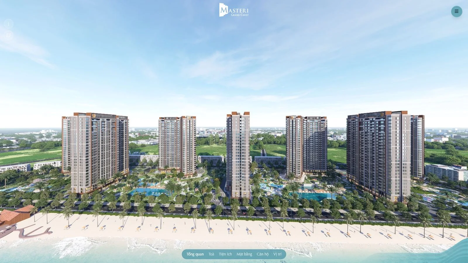 Tour 360 Masteri Grand Coast sau khi bấm Bắt đầu trải nghiệm, menu 6 mục