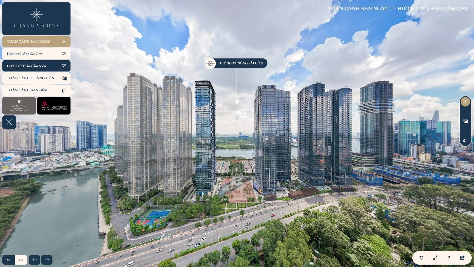 Toàn cảnh ban ngày hướng từ Thảo Cầm Viên trong tour 360 Grand Marina Saigon