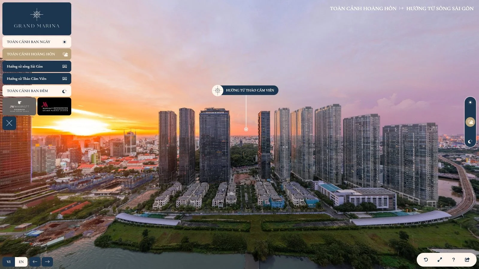 Toàn cảnh hoàng hôn trong tour 360 Grand Marina Saigon