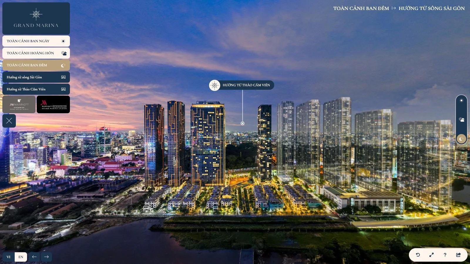 Toàn cảnh ban đêm trong tour 360 Grand Marina Saigon