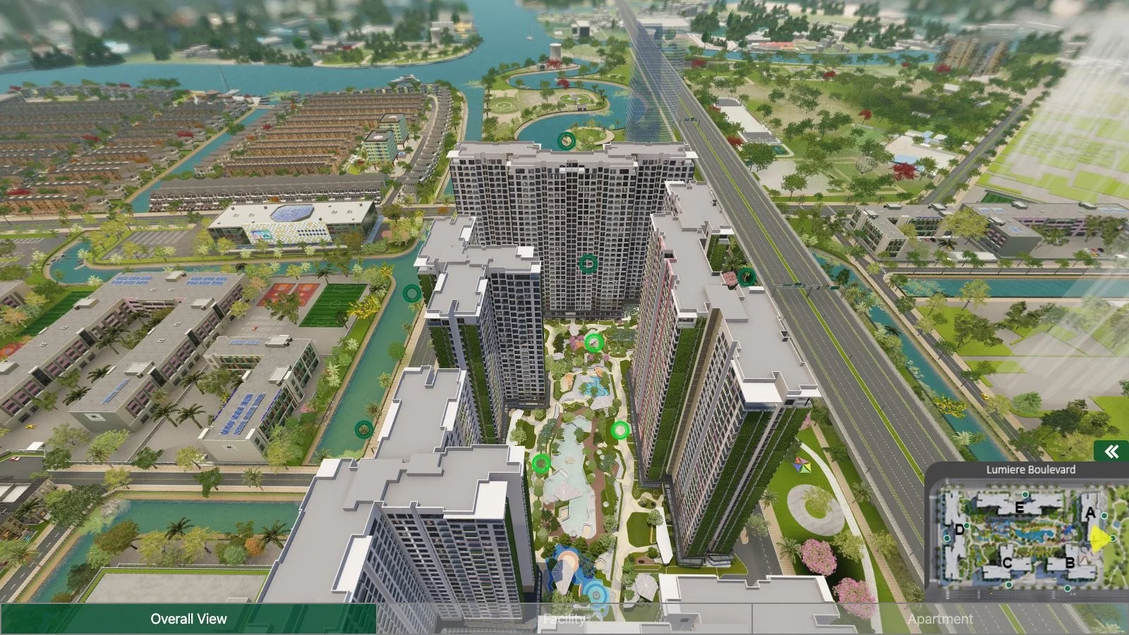 Màn hình đầu tour 360 LUMIÈRE Boulevard với menu Overall View, Facility, Apartment