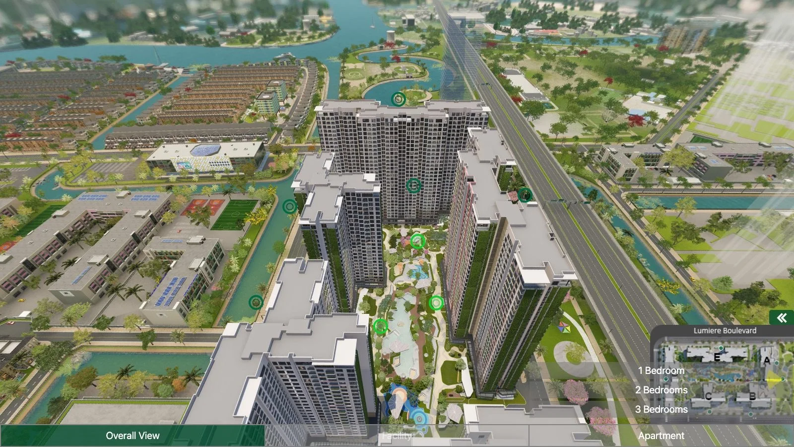 Nhóm Apartment trong tour 360 LUMIÈRE Boulevard với căn 1, 2, 3 phòng ngủ