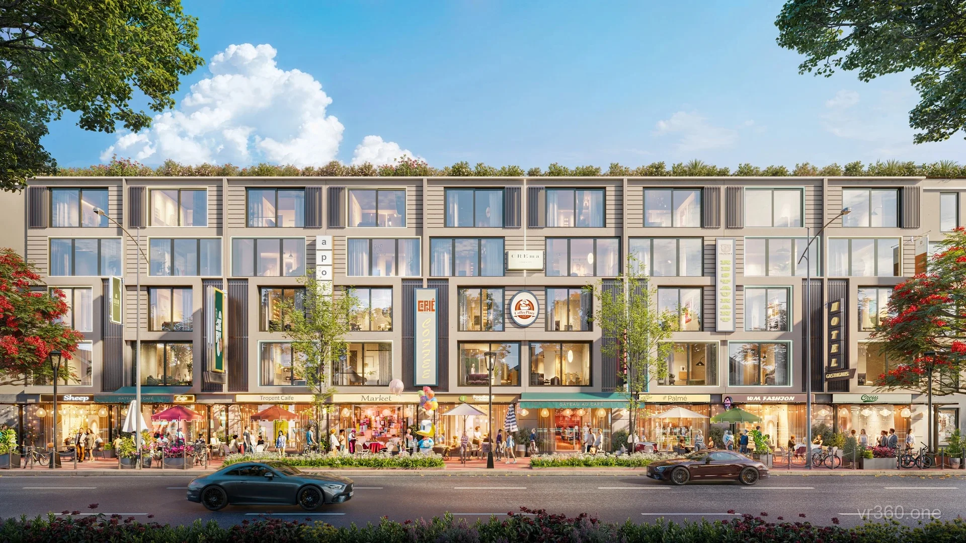 Phối cảnh 3D dãy shophouse Andora City nhìn từ vỉa hè