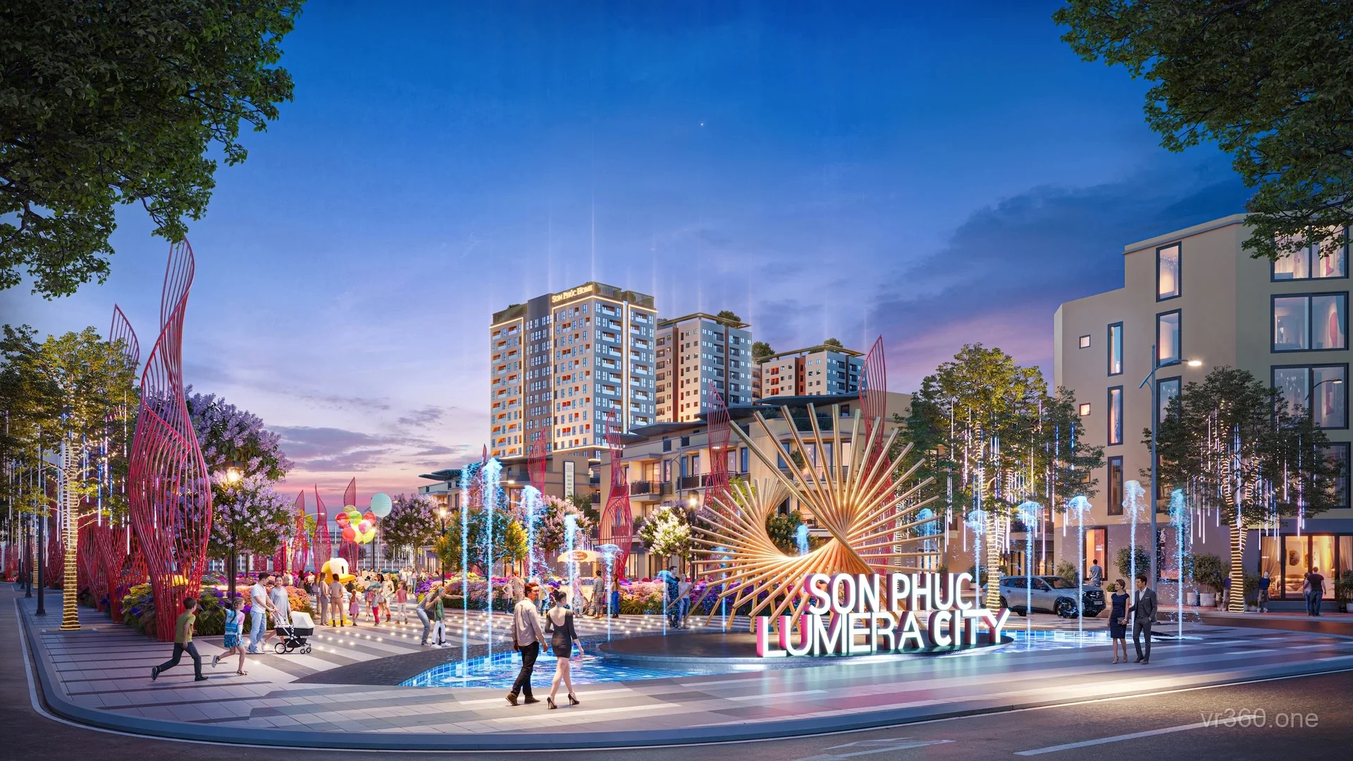 Phối cảnh 3D quảng trường đài phun nước tiện ích Andora City