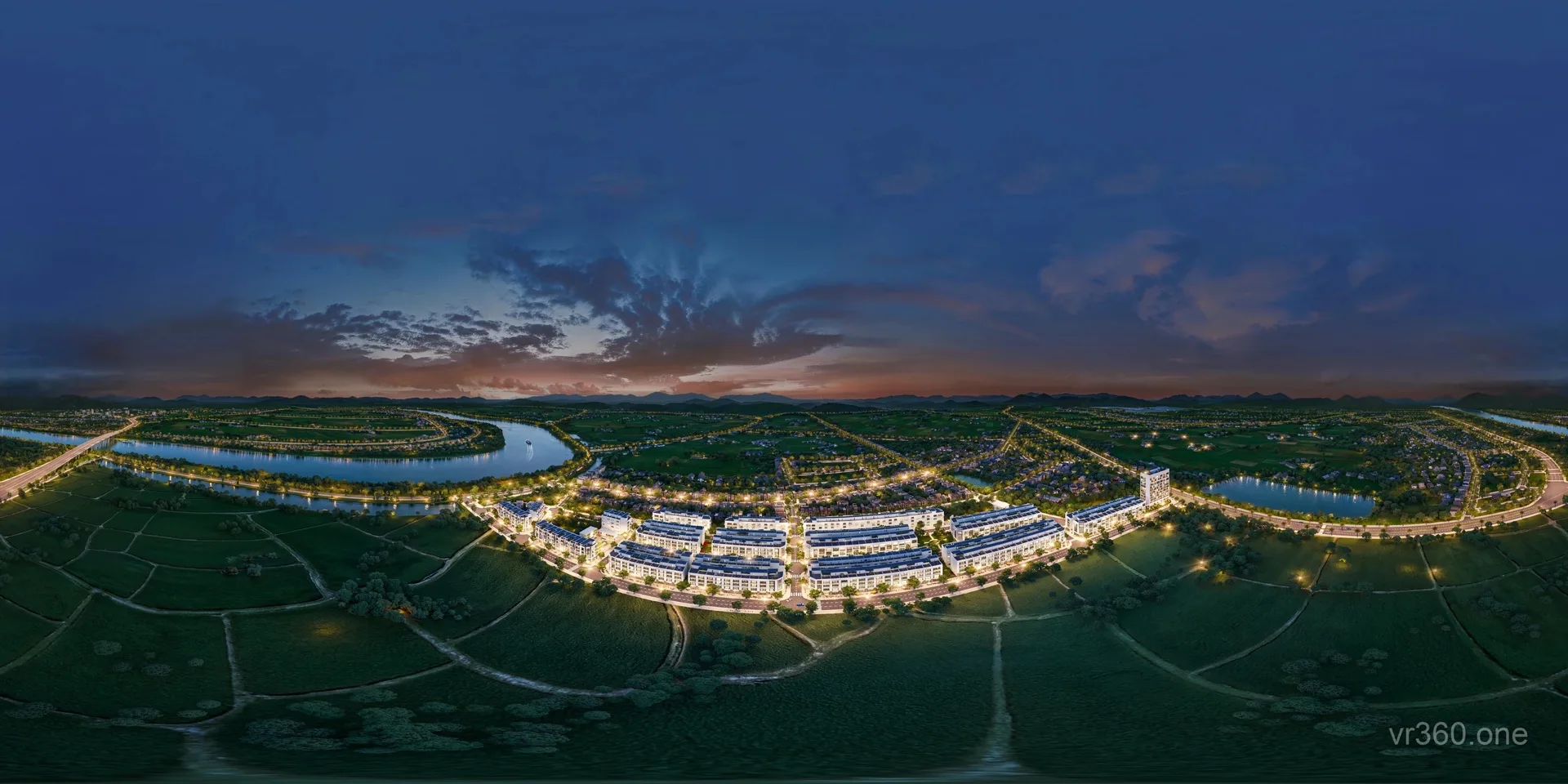 Ảnh 360 render 3D ban đêm trên cao khu đô thị Entra City Bắc Giang