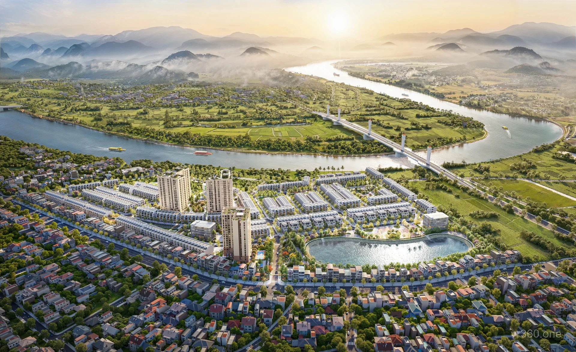 Phối cảnh 3D tổng thể Sơn Phúc Green City nhìn từ đường Phạm Văn Đồng