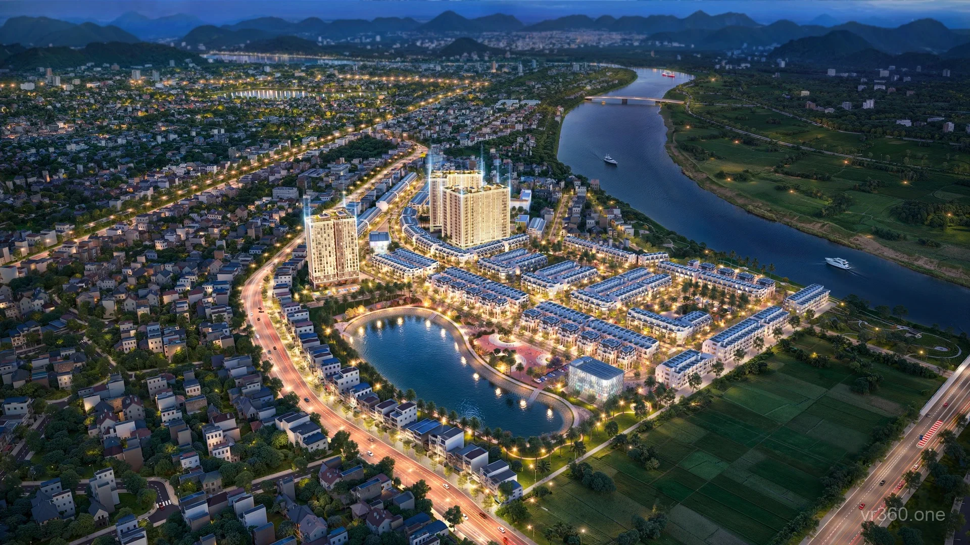 Phối cảnh 3D tổng thể Sơn Phúc Green City nhìn về hướng thành phố Tuyên Quang