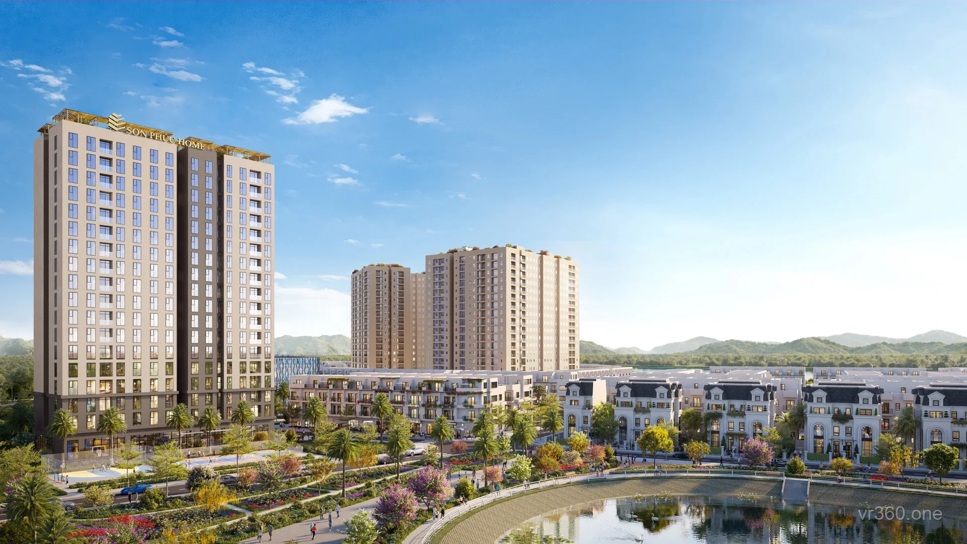 Phối cảnh 3D khu nhà ở xã hội nhìn từ hồ Sơn Phúc Green City