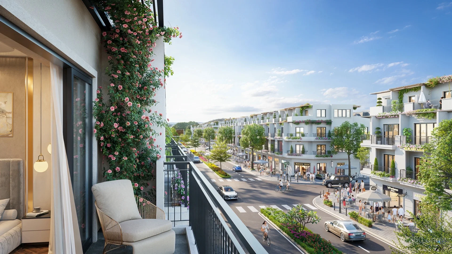 Phối cảnh 3D góc nhìn từ ban công ra cảnh quan Sơn Phúc Green City