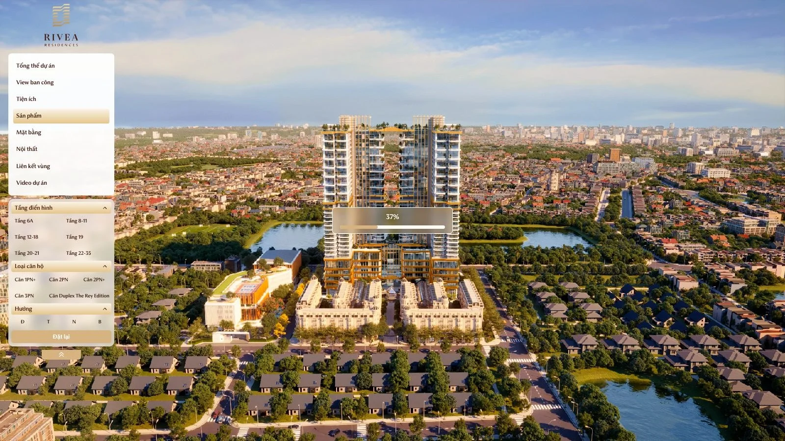 Mục Sản phẩm tour 360 Rivea Residences: lọc căn theo tầng, loại căn và hướng