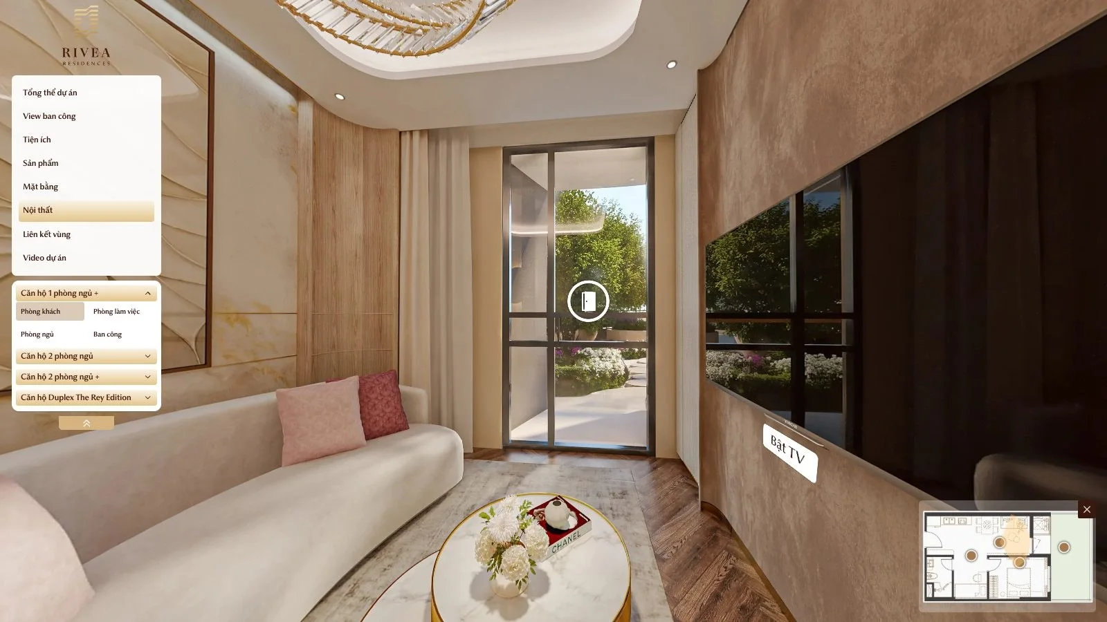 Mục Nội thất tour 360 Rivea Residences: căn 1PN+, 2PN, 2PN+ theo từng phòng