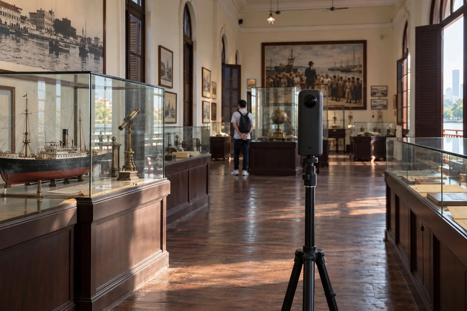 Camera 360 ghi hình phòng trưng bày hiện vật tại Bến Nhà Rồng