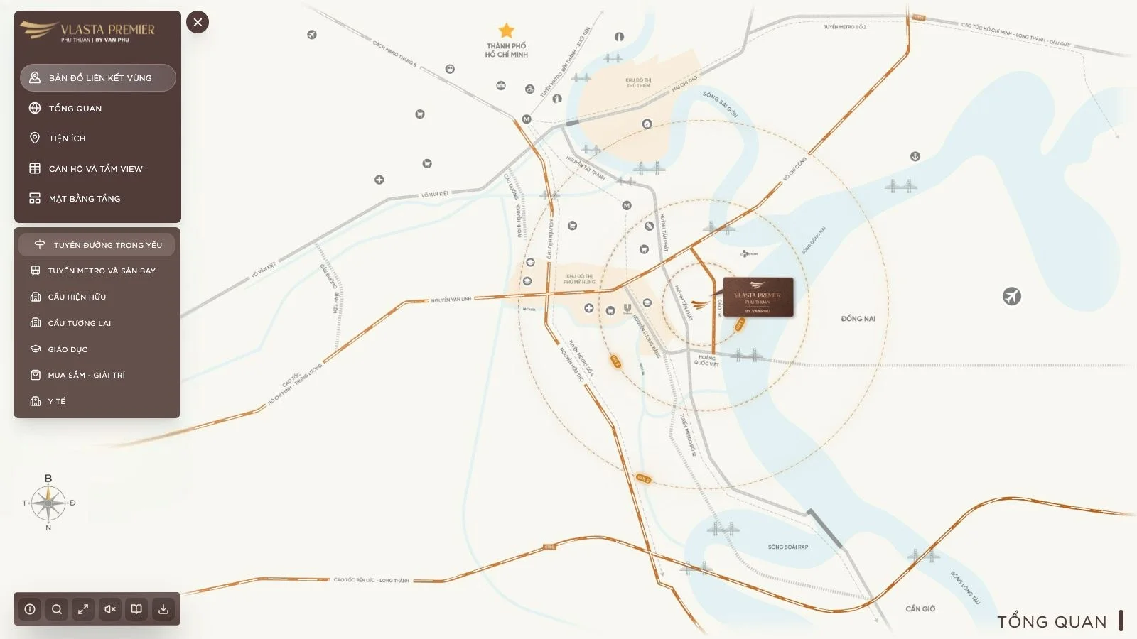 Màn hình đầu tour 360 Vlasta Premier Phú Thuận: bản đồ liên kết vùng Nam Sài Gòn