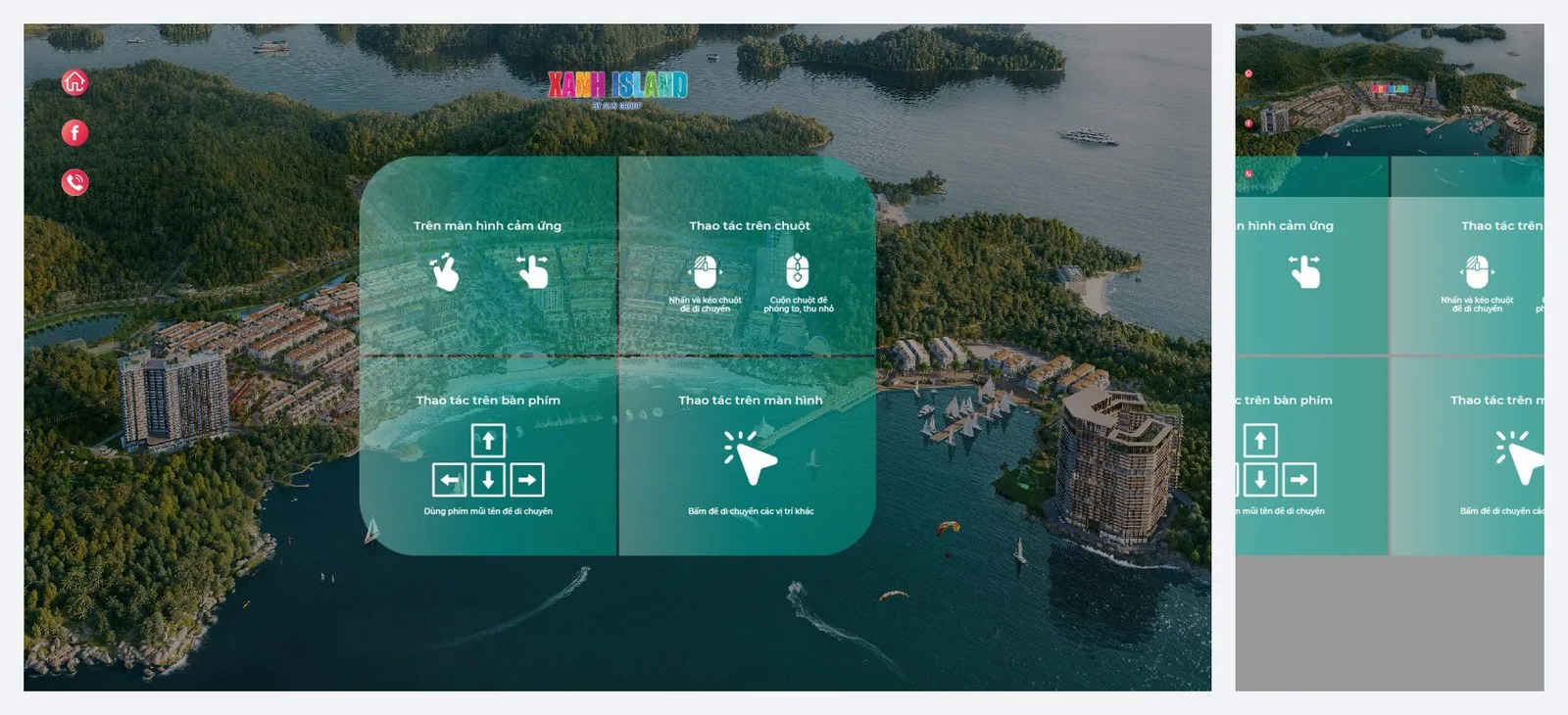 So sánh tour 360 Xanh Island trên máy tính và điện thoại