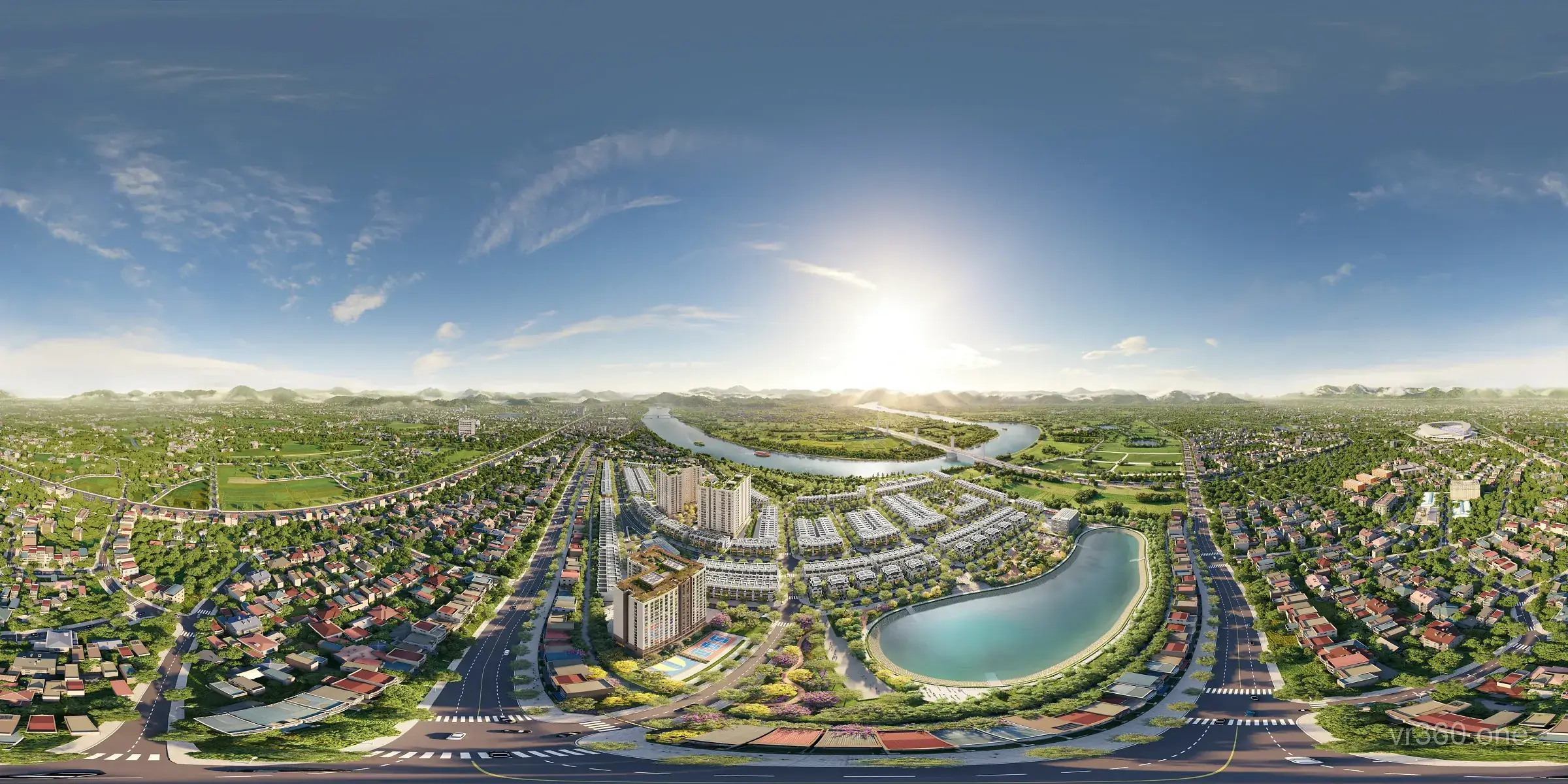 Ảnh 360° trên cao dựng từ model Green City